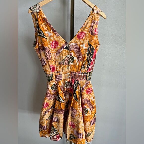 Vintage MODA Intl 90s Mini Dress Abstract Print India Cotton Button Front - Picture 5 of 12